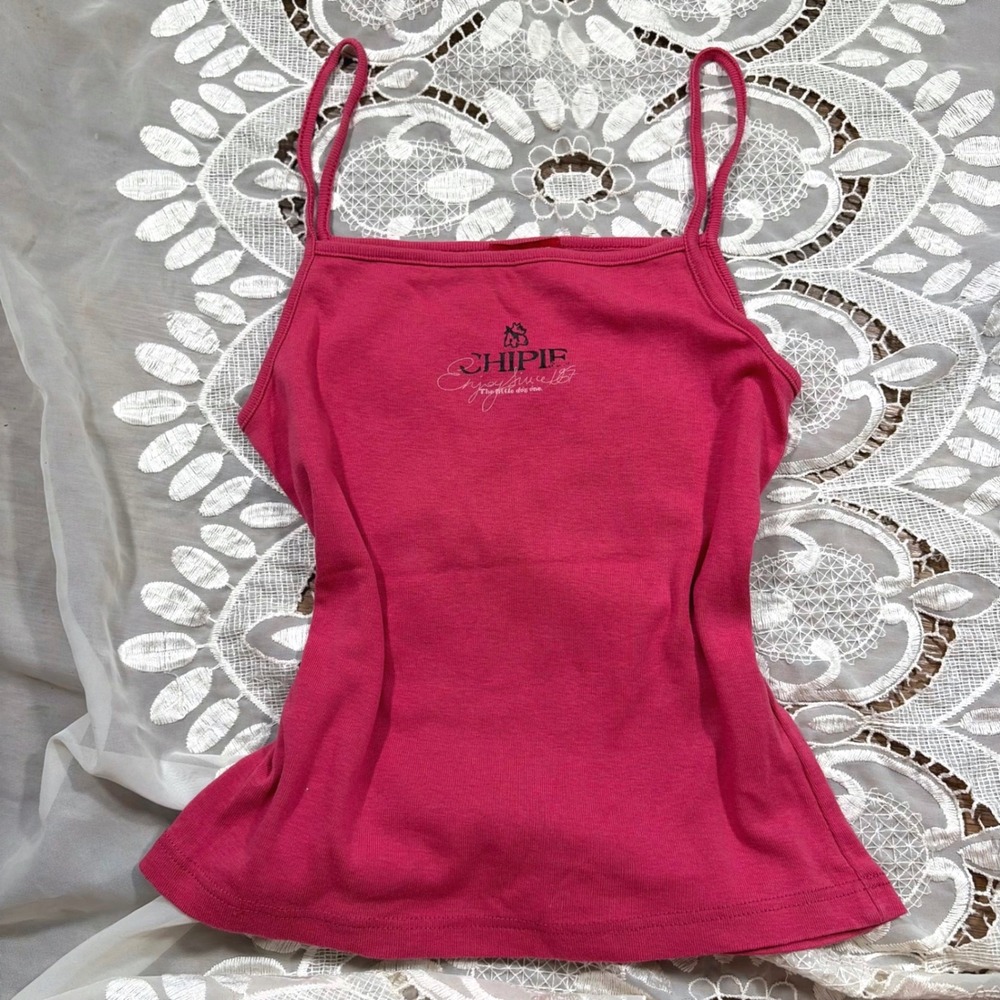 Y2K Vintage Pink Graphic Cami Top Made in France Spaghetti Strap Tank